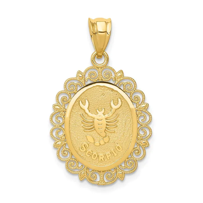 14k Yellow Gold Solid Satin Polished Scorpio Zodiac Oval Pendant Goldia Necklaces 14k Yellow Gold Solid Satin Polished Scorpio Zodiac Oval Pendant Goldia Necklaces