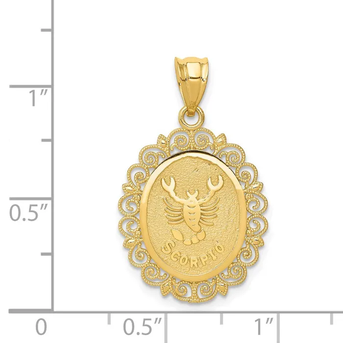 14k Yellow Gold Solid Satin Polished Scorpio Zodiac Oval Pendant Goldia Necklaces