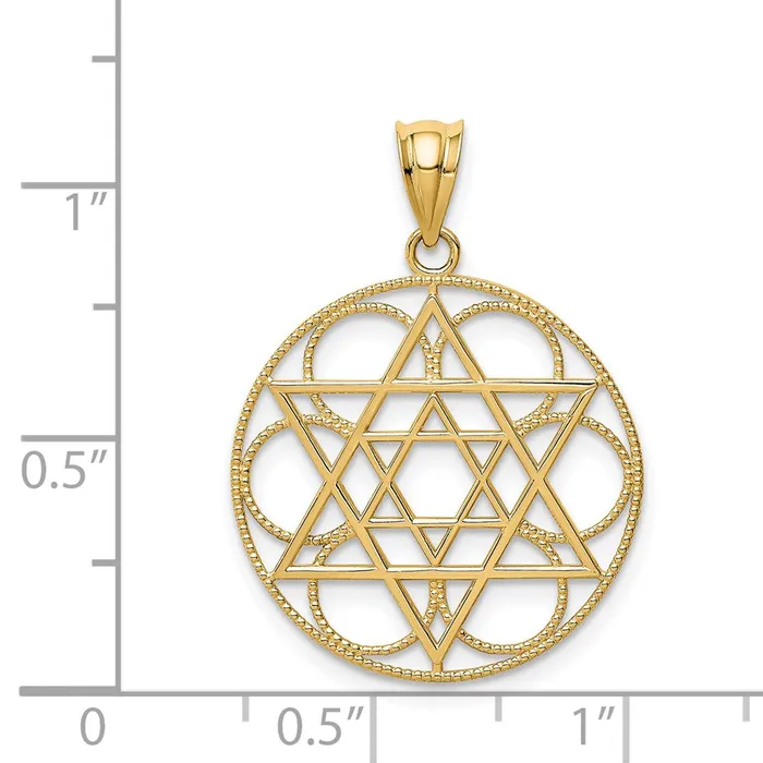 14k Yellow Gold Star of David Circle Pendant Goldia Necklaces