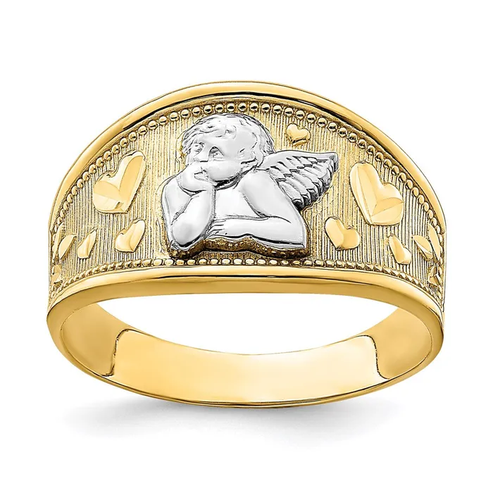 14k Yellow Gold w Rhodium Angel and Heart Band Goldia Rings