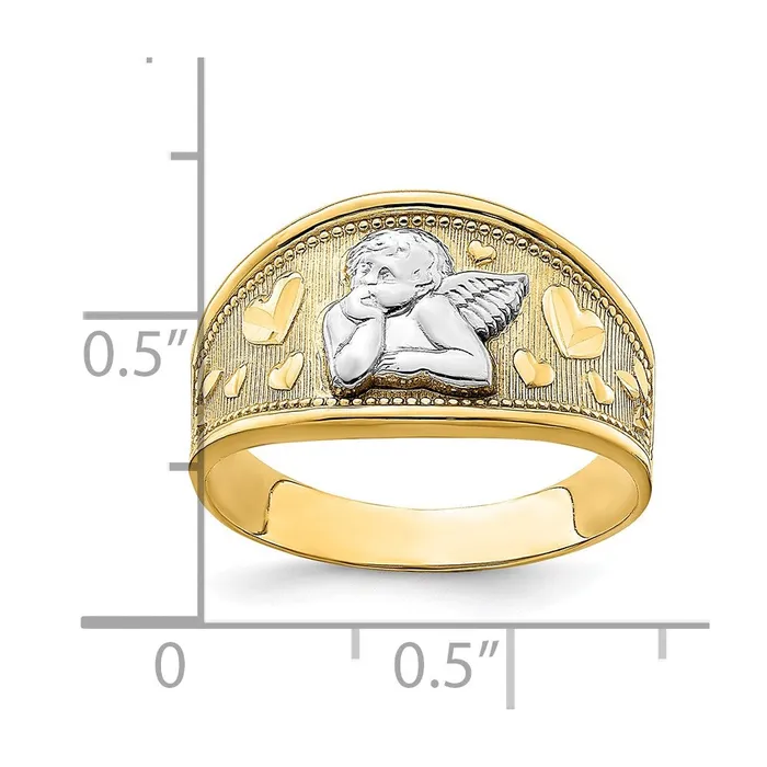 14k Yellow Gold w Rhodium Angel and Heart Band Goldia Rings