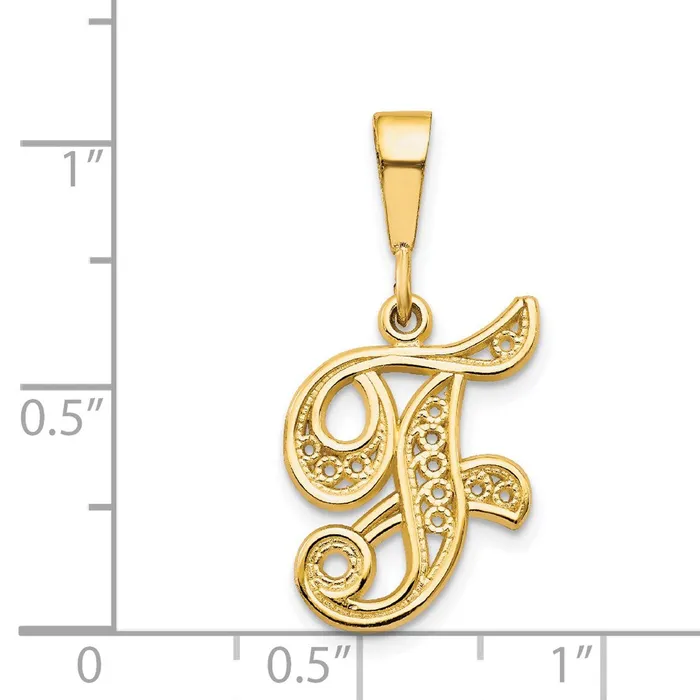14k Yellow GoldY Polished Script Filigree Letter F Initial Pendant Goldia Necklaces