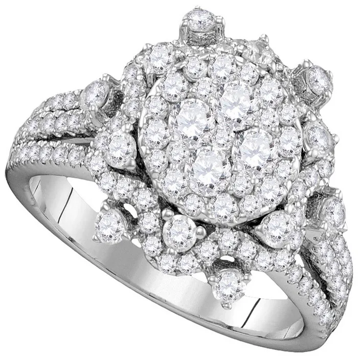 14kt White Gold Round Diamond Cluster Bridal Wedding Engagement Ring 158 Cttw gndatlanta Rings 14kt White Gold Round Diamond Cluster Bridal Wedding Engagement Ring 158 Cttw gndatlanta Rings