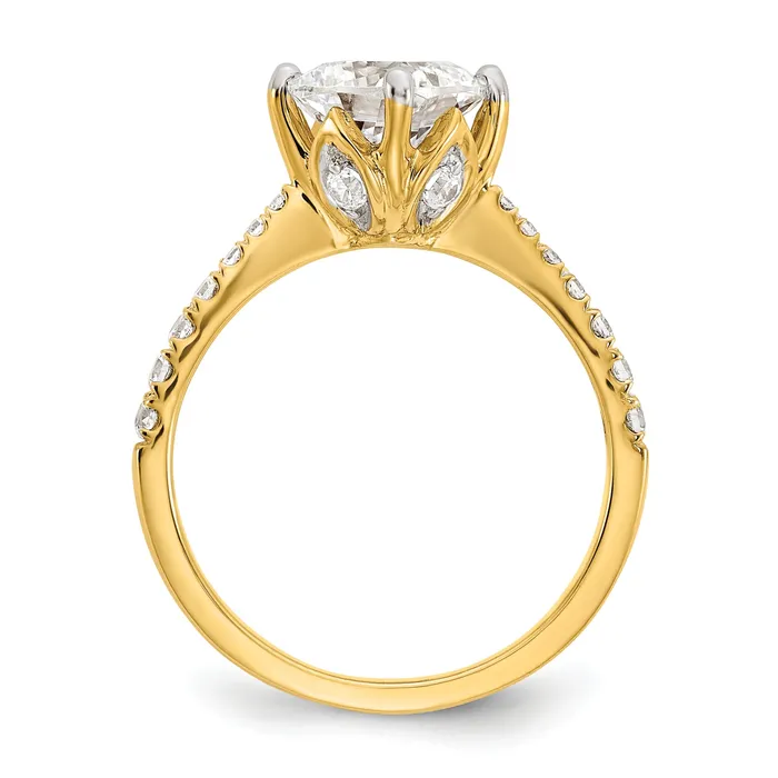 200ct CZ Solid Real 14k Polish 2ct Cushion Leaf Design Dia Ring Goldia Rings