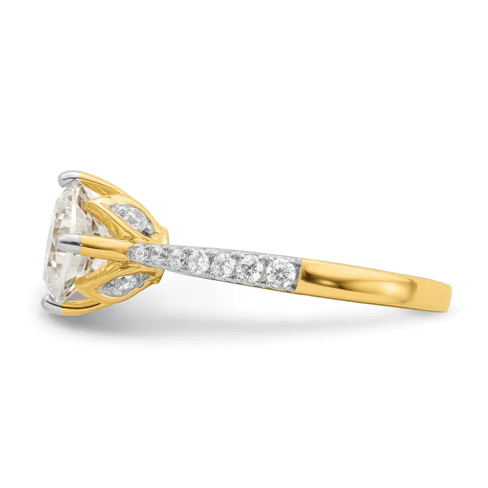 200ct CZ Solid Real 14k Polish 2ct Cushion Leaf Design Dia Ring Goldia Rings