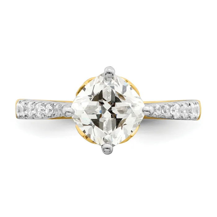 200ct CZ Solid Real 14k Polish 2ct Cushion Leaf Design Dia Ring Goldia Rings