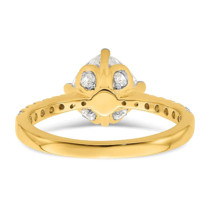 200ct CZ Solid Real 14k Polish 2ct Cushion Leaf Design Dia Ring Goldia Rings