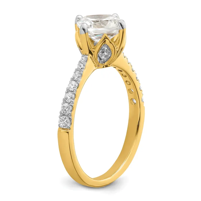 200ct CZ Solid Real 14k Polish 2ct Cushion Leaf Design Dia Ring Goldia Rings