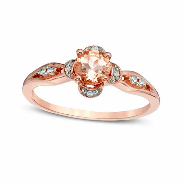 50mm Morganite and Natural Diamond Accent Beaded Scallop Frame Ring in Solid 10K Rose Gold Goldia Rings 50mm Morganite and Natural Diamond Accent Beaded Scallop Frame Ring in Solid 10K Rose Gold Goldia Rings