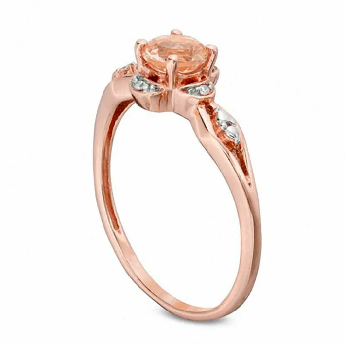 50mm Morganite and Natural Diamond Accent Beaded Scallop Frame Ring in Solid 10K Rose Gold Goldia Rings 50mm Morganite and Natural Diamond Accent Beaded Scallop Frame Ring in Solid 10K Rose Gold Goldia Rings