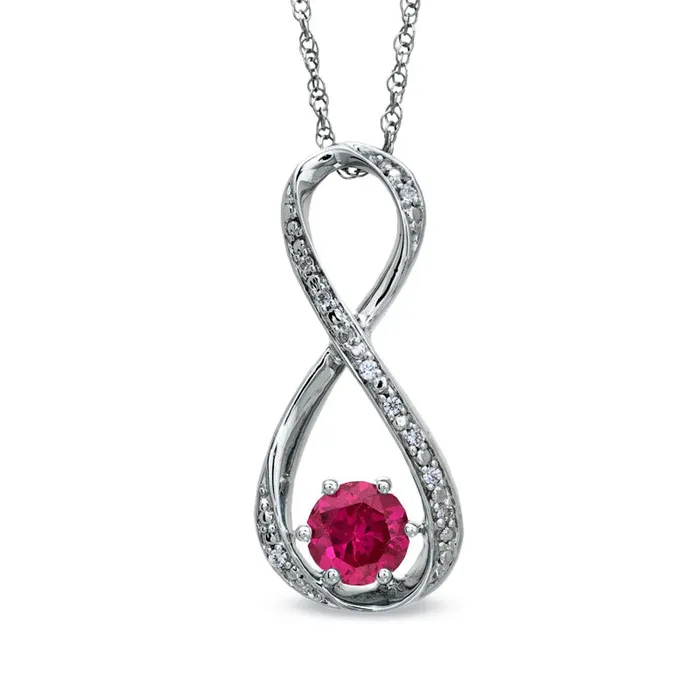 55mm LabCreated Ruby and Diamond Accent Infinity Pendant in Sterling Silver Goldia Necklaces 55mm LabCreated Ruby and Diamond Accent Infinity Pendant in Sterling Silver Goldia Necklaces