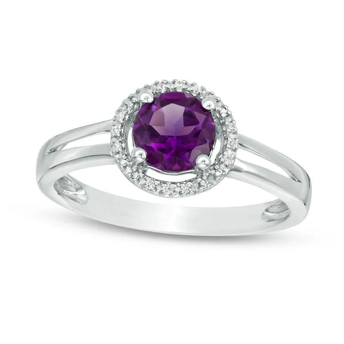 57mm Amethyst and Natural Diamond Accent Frame Split Shank Ring in Sterling Silver Goldia Rings 57mm Amethyst and Natural Diamond Accent Frame Split Shank Ring in Sterling Silver Goldia Rings