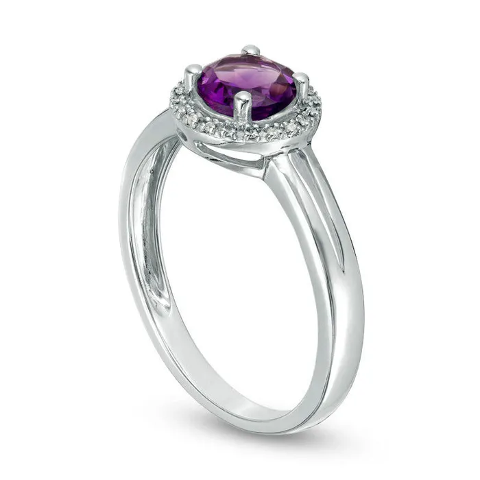 57mm Amethyst and Natural Diamond Accent Frame Split Shank Ring in Sterling Silver Goldia Rings 57mm Amethyst and Natural Diamond Accent Frame Split Shank Ring in Sterling Silver Goldia Rings