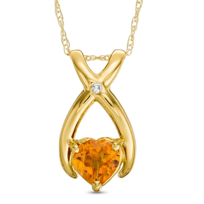 60mm HeartShaped Citrine and Natural Diamond Accent Wishbone Pendant in 10K Yellow Gold Goldia Necklaces 60mm HeartShaped Citrine and Natural Diamond Accent Wishbone Pendant in 10K Yellow Gold Goldia Necklaces