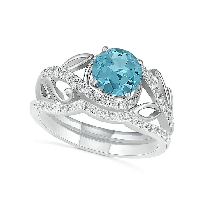 70mm Aquamarine and 038 CT TW Natural Diamond Bypass Leaf Shank Bridal Engagement Ring Set in Solid 10K White Gold Goldia Rings 70mm Aquamarine and 038 CT TW Natural Diamond Bypass Leaf Shank Bridal Engagement Ring Set in Solid 10K White Gold Goldia Rings