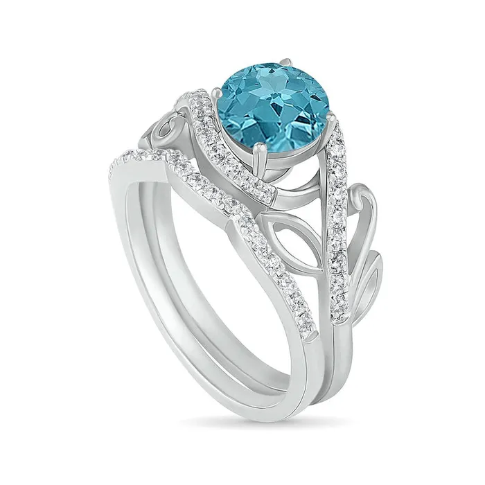 70mm Aquamarine and 038 CT TW Natural Diamond Bypass Leaf Shank Bridal Engagement Ring Set in Solid 10K White Gold Goldia Rings 70mm Aquamarine and 038 CT TW Natural Diamond Bypass Leaf Shank Bridal Engagement Ring Set in Solid 10K White Gold Goldia Rings