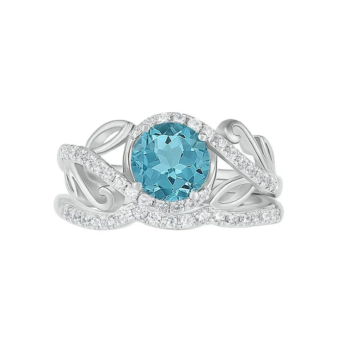 70mm Aquamarine and 038 CT TW Natural Diamond Bypass Leaf Shank Bridal Engagement Ring Set in Solid 10K White Gold Goldia Rings 70mm Aquamarine and 038 CT TW Natural Diamond Bypass Leaf Shank Bridal Engagement Ring Set in Solid 10K White Gold Goldia Rings