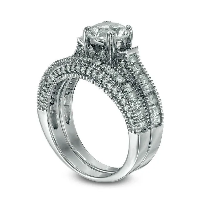 70mm PrincessCut LabCreated White Sapphire Bridal Engagement Ring Set in Sterling Silver Goldia Rings 70mm PrincessCut LabCreated White Sapphire Bridal Engagement Ring Set in Sterling Silver Goldia Rings