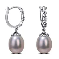 8085mm Oval Cultured Freshwater Pearl and Diamond Accent Twist Drop Earrings in Sterling Silver Goldia Earrings 8085mm Oval Cultured Freshwater Pearl and Diamond Accent Twist Drop Earrings in Sterling Silver Goldia Earrings