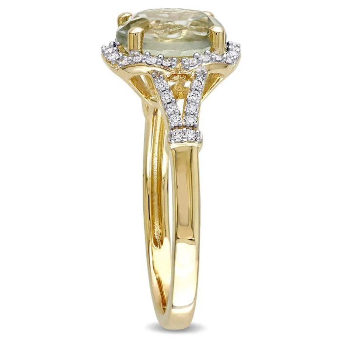 90mm Green Quartz and 020 CT TW Natural Diamond Frame Split Shank Ring in Solid 14K Gold Goldia Rings 90mm Green Quartz and 020 CT TW Natural Diamond Frame Split Shank Ring in Solid 14K Gold Goldia Rings