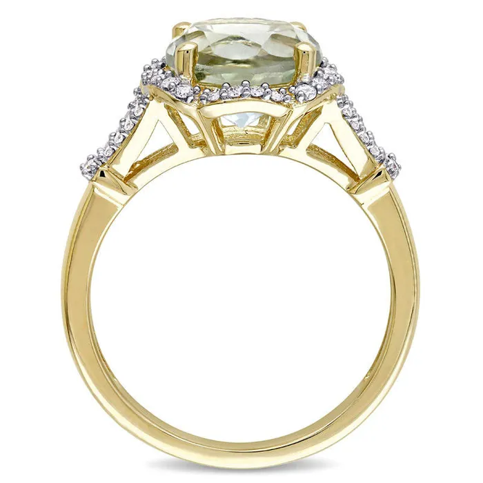 90mm Green Quartz and 020 CT TW Natural Diamond Frame Split Shank Ring in Solid 14K Gold Goldia Rings 90mm Green Quartz and 020 CT TW Natural Diamond Frame Split Shank Ring in Solid 14K Gold Goldia Rings