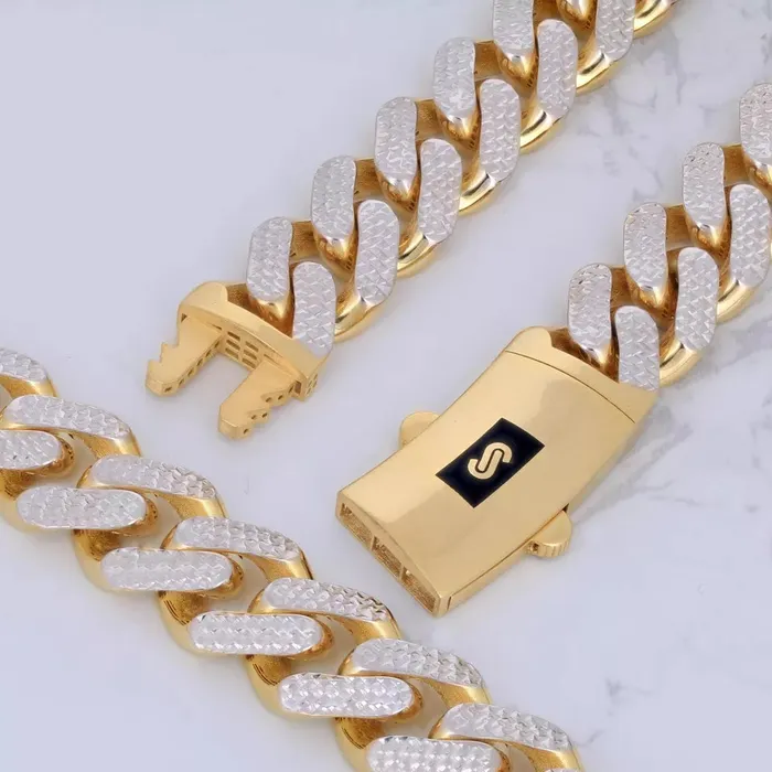 Bracelets Goldiacom 10k Yellow Gold 17mm Monaco Miami Cuban Diamond Cut Pave Chain Bracelet 85