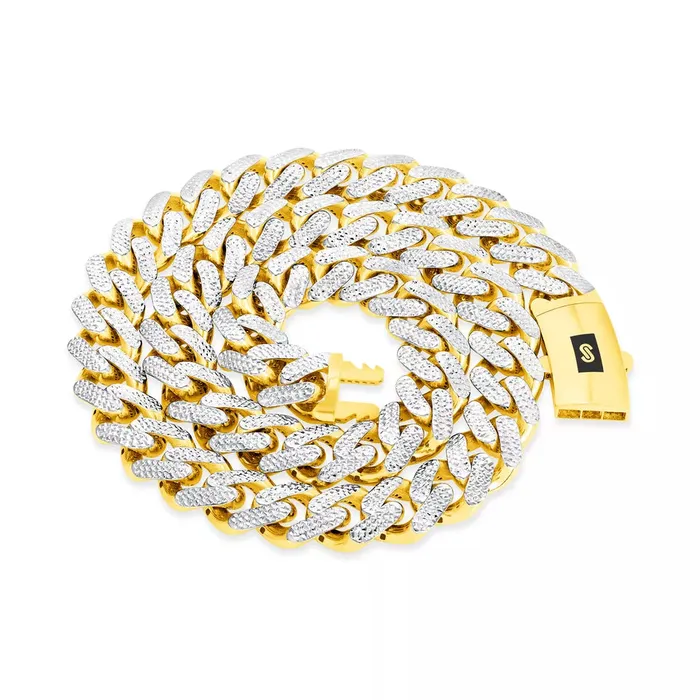 Bracelets Goldiacom 10k Yellow Gold 17mm Monaco Miami Cuban Diamond Cut Pave Chain Bracelet 85
