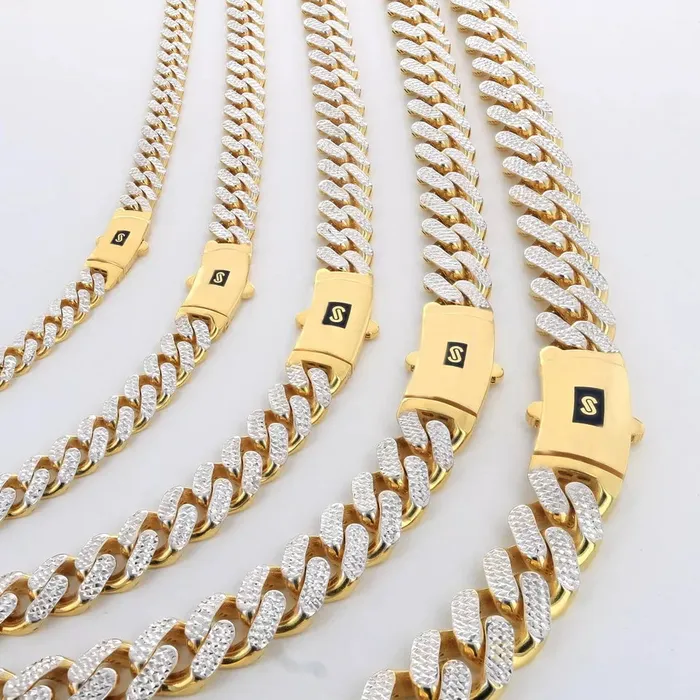 Bracelets Goldiacom 10k Yellow Gold 17mm Monaco Miami Cuban Diamond Cut Pave Chain Bracelet 85