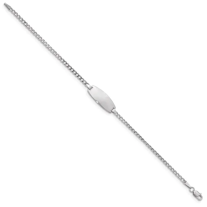 Bracelets MDS 14k White Gold SemiSolid Oval Curb ID Bracelet Bracelets MDS 14k White Gold SemiSolid Oval Curb ID Bracelet