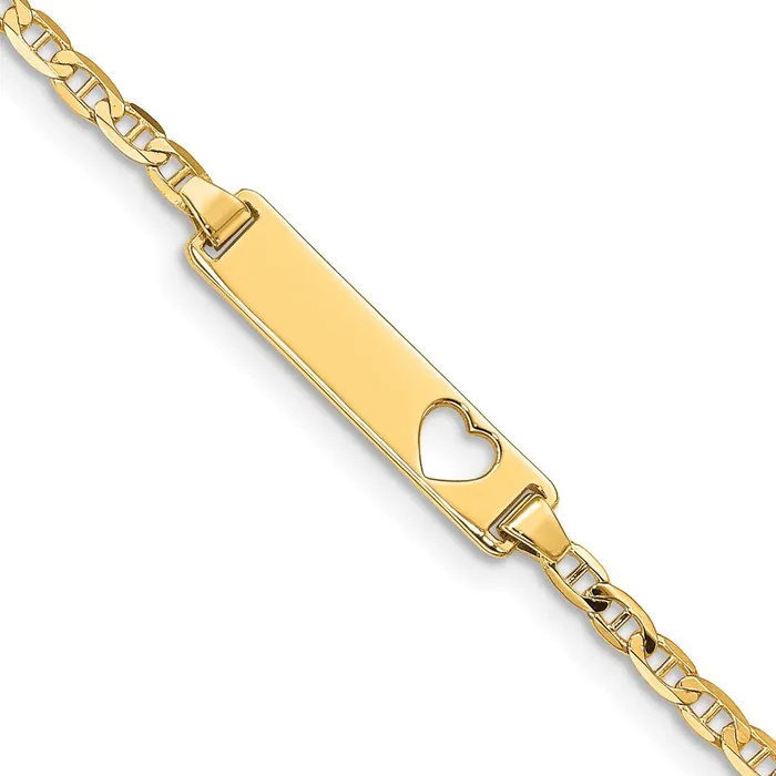Bracelets MDS Solid 14K Yellow Gold Cutout Heart Anchor Link ID Bracelet