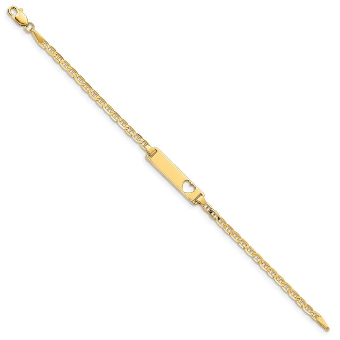 Bracelets MDS Solid 14K Yellow Gold Cutout Heart Anchor Link ID Bracelet Bracelets MDS Solid 14K Yellow Gold Cutout Heart Anchor Link ID Bracelet