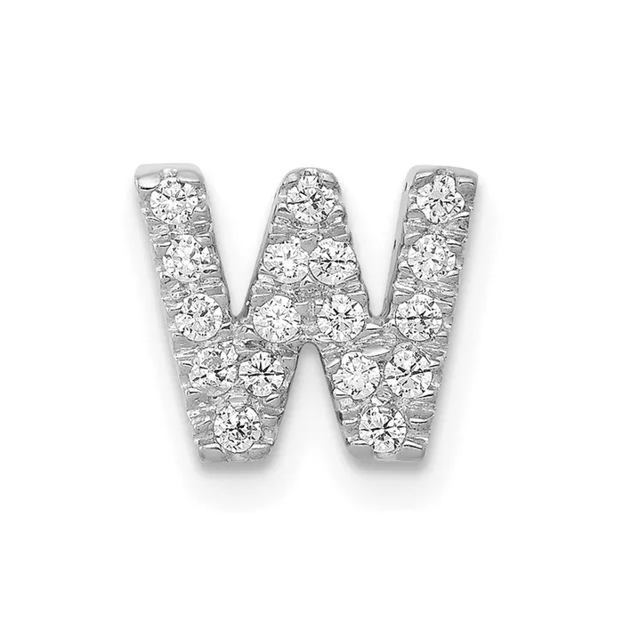 Charm Necklaces 14K White Gold Real Diamond Letter W Initial Charm Goldia