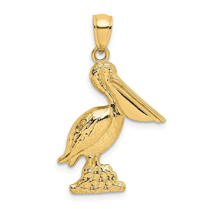 Charm Necklaces 14k Yellow Gold 3D Pelican Standing Charm Goldia