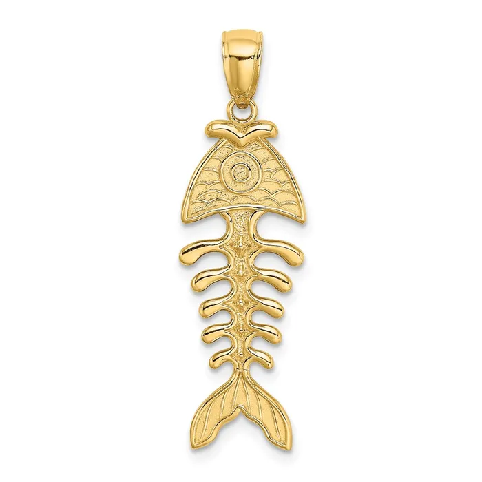 Charm Necklaces 14k Yellow Gold 3D Polished Textured Fishbone Charm Goldia Charm Necklaces 14k Yellow Gold 3D Polished Textured Fishbone Charm Goldia