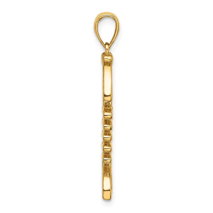 Charm Necklaces 14k Yellow Gold 3D Polished Textured Fishbone Charm Goldia