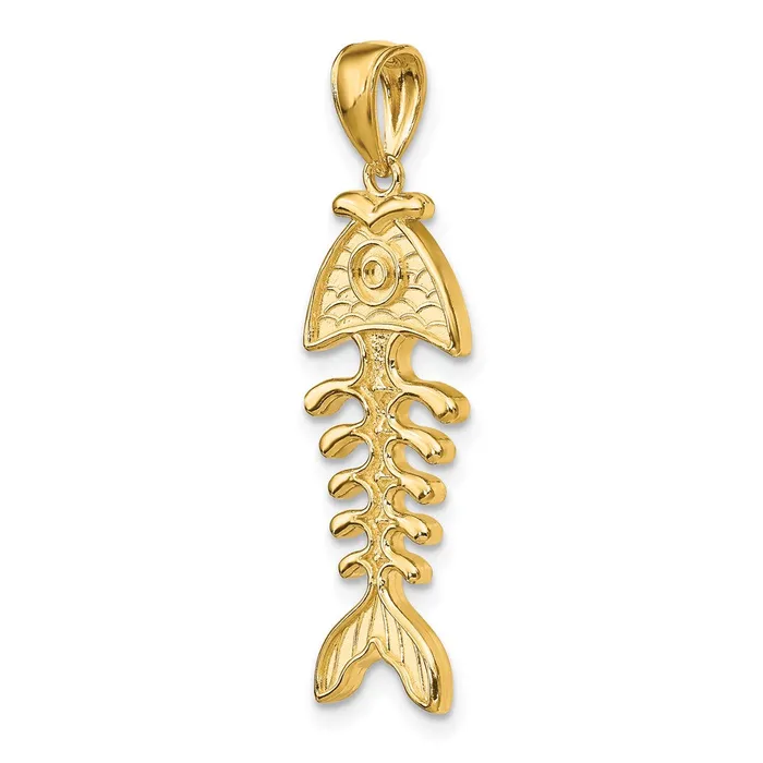 Charm Necklaces 14k Yellow Gold 3D Polished Textured Fishbone Charm Goldia