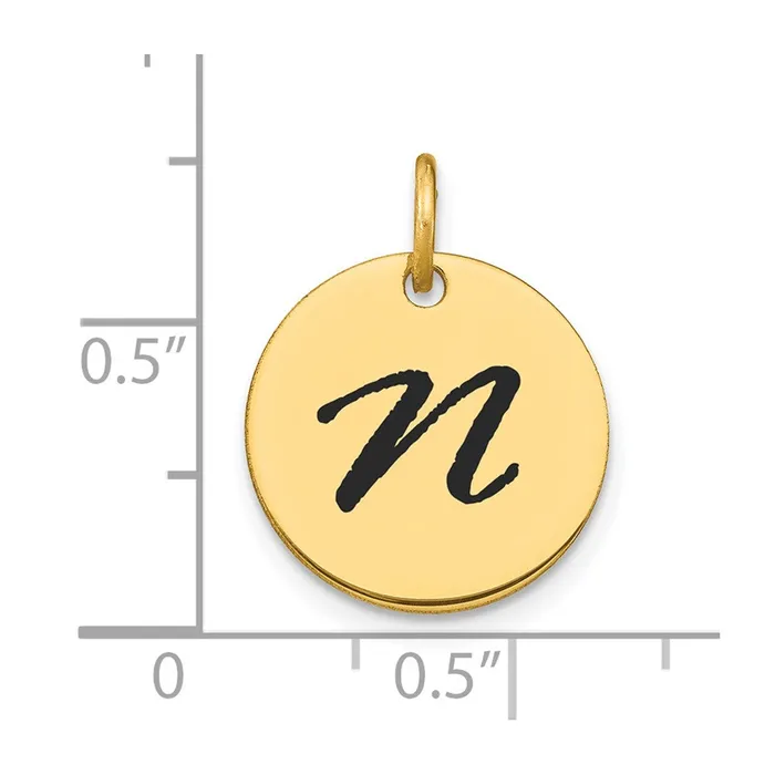 Charm Necklaces Goldia 14k Yellow Gold Polished Black Enamel Letter N Initial Disk Charm