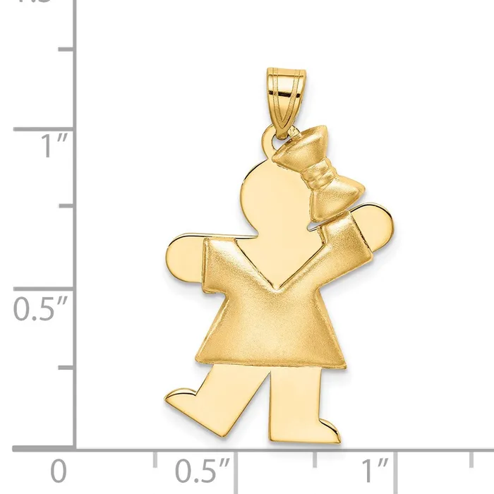 Charm Necklaces Goldia 14k Yellow Gold Puffed Girl with Bow on Right Engravable Charm