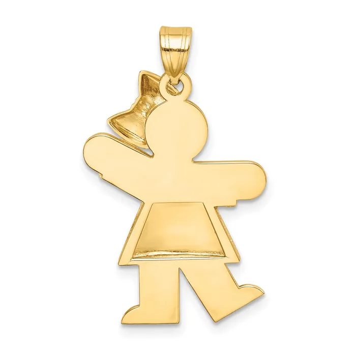 Charm Necklaces Goldia 14k Yellow Gold Puffed Girl with Bow on Right Engravable Charm