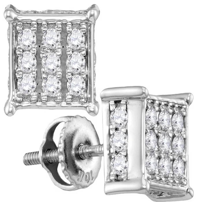 Earrings 14k White Gold Round Diamond Square Cluster Stud Earrings 12 Cttw gndatlanta Earrings 14k White Gold Round Diamond Square Cluster Stud Earrings 12 Cttw gndatlanta