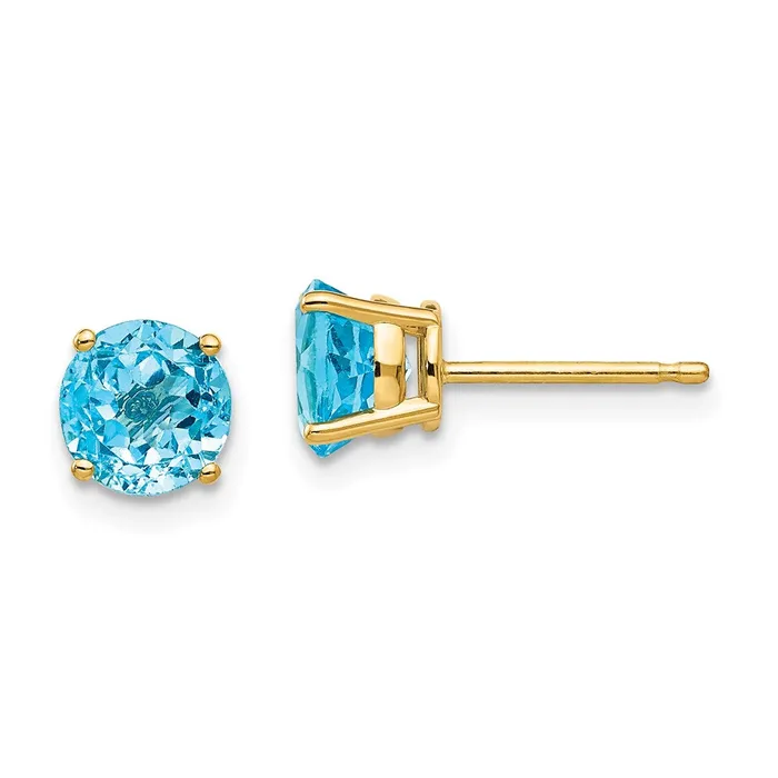 Earrings 14k Yellow Gold 6mm Blue Topaz Earrings Goldia