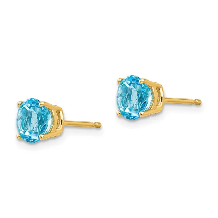 Earrings 14k Yellow Gold 6mm Blue Topaz Earrings Goldia