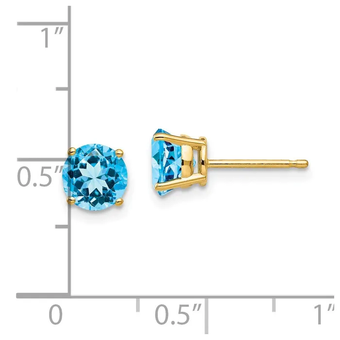 Earrings 14k Yellow Gold 6mm Blue Topaz Earrings Goldia