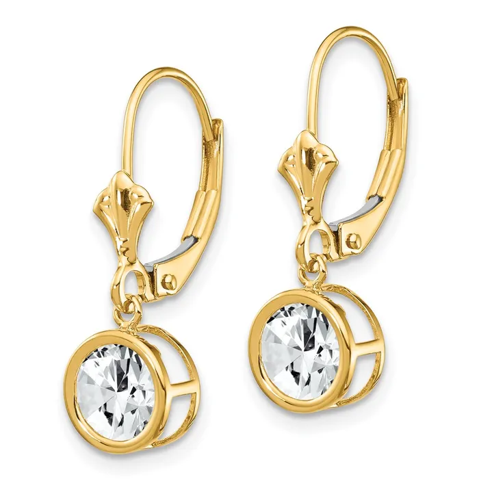 Earrings 14k Yellow Gold 6mm Cubic Zirconia Leverback Earrings Goldia