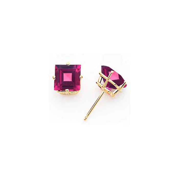 Earrings 14k Yellow Gold 7mm Princess Cut Rhodolite Garnet earring Goldia Earrings 14k Yellow Gold 7mm Princess Cut Rhodolite Garnet earring Goldia