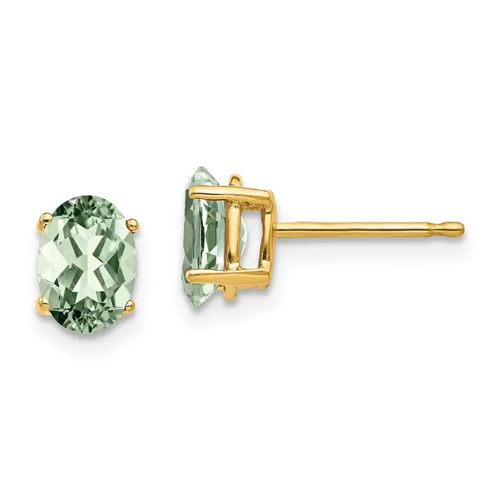 Earrings 14k Yellow Gold 7x5 Oval Green Quartz Earrings Goldia