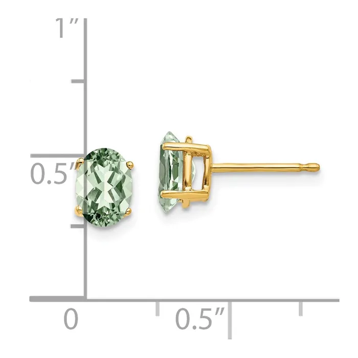 Earrings 14k Yellow Gold 7x5 Oval Green Quartz Earrings Goldia