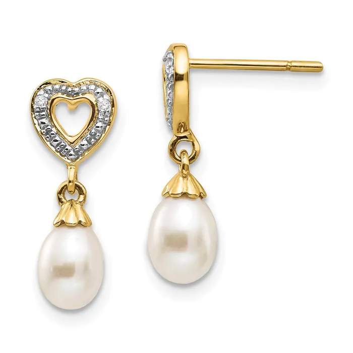 Earrings 14k Yellow Gold 7x5mm Teardrop FWC Pearl 01ct Heart Real Diamond Dangle Earrings Goldia Earrings 14k Yellow Gold 7x5mm Teardrop FWC Pearl 01ct Heart Real Diamond Dangle Earrings Goldia