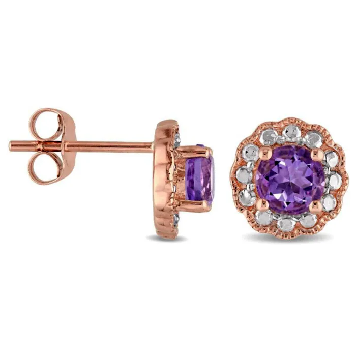 Earrings 50mm Amethyst Flower VintageStyle Stud Earrings in 10K Rose Gold Goldia Earrings 50mm Amethyst Flower VintageStyle Stud Earrings in 10K Rose Gold Goldia