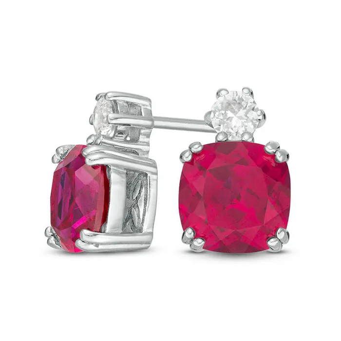 Earrings 70mm CushionCut LabCreated Ruby and White Sapphire Stud Earrings in Sterling Silver Goldia Earrings 70mm CushionCut LabCreated Ruby and White Sapphire Stud Earrings in Sterling Silver Goldia